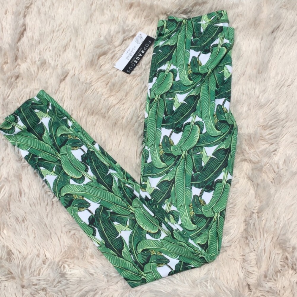 Poprageous Banana Print Leaf Dream Yoga Leggings L - Picture 6 of 8